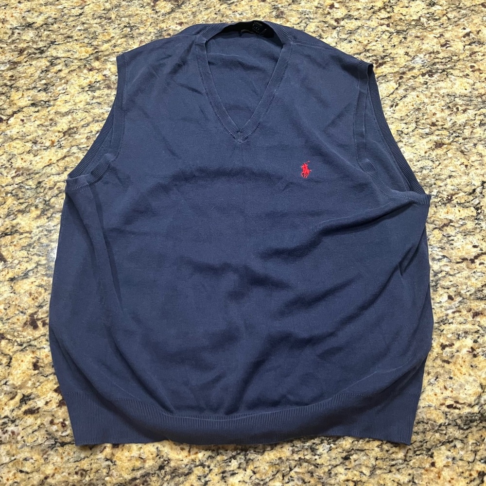 Polo Ralph Lauren Boy XL Navy Blue V-Neck Knit Sweater Vest Red Pony Logo